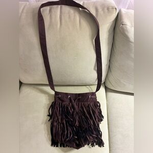 5 Below Brown Fringe Small Shoulder Bag Faux Suede